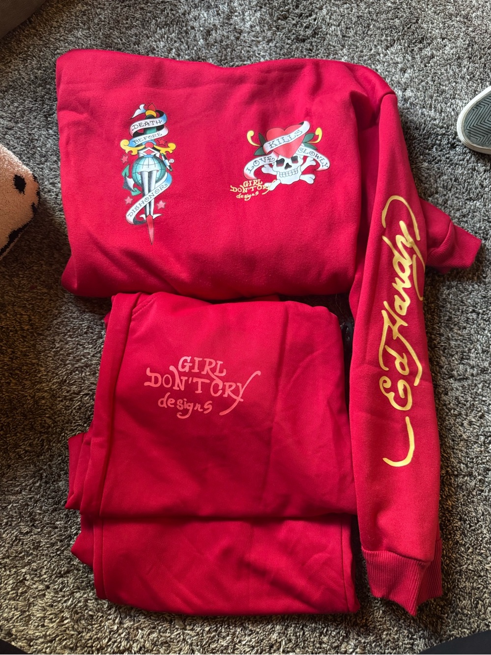 Ed Hardy Red Tracksuit Girl Don't Cry & Tattoo Graphics